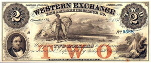 1857 �N 2 �h���p�~���� The Western Exchange Ins. Company CU CHOICE NOTE!!