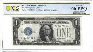 1928�N 1�h����ݏؖ��� FR. 1600 66 PPQ Gem UNC A-ABlock A10237481A