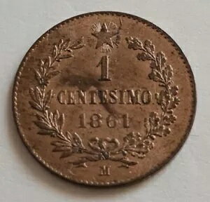 �C�^���A 1861-M 1 Centesimo UNC MS BU MILAN MINT ITALIA VITTORIO EMANUELE 1c ??