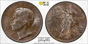 1911-R �C�^���A 50 ���N�L�O 10 Centesimi PCGS MS63BN ���b�g#G719 Choice UNC!