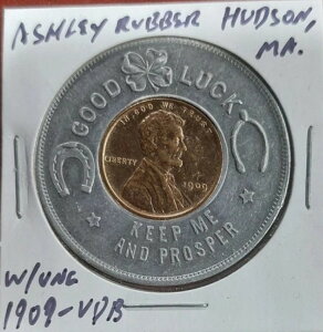 ?�P�[�X����Z���g UNC 1909-VDB Apsley Rubber Co Hudson MA Lincoln Wheat 1c �K�^���F��