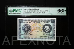 �T�C�v���X 250�~�� 1975-1982 P41 PMG 66 GEM UNC EPQ �X�^�[ �f���炵���O�� �w��