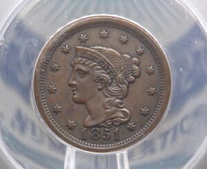 1851�N �҂ݍ��݃w�A�w�b�h ���[�W�Z���g 1�Z���g ANACS AU50 �ڍ� #159 UNC ECC&C Inc�ɂ���