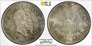 1863-M BN �C�^���A 50 Centesimi PCGS MS63 ���b�g#G8221 �V���o�[! �`���C�X UNC!