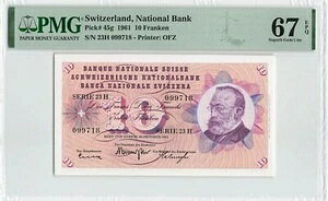 �X�C�X 10 �t�����P�� 1961�AP-45g�APMG 67 EPQ �ɏ��� UNC�ATOP POP FINEST�B