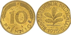 ���h�C�c 10 Pfennig 1975 F �~�X�v�����g: Large Zainende XF-UNC 65735-