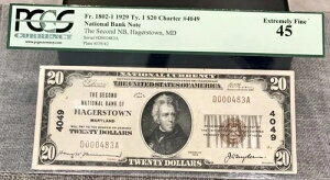 1929�N 20�h��������s�� �w�C�K�[�X�^�E�� �����[�����h PCGS EF-45�AFr#1802-1�B����
