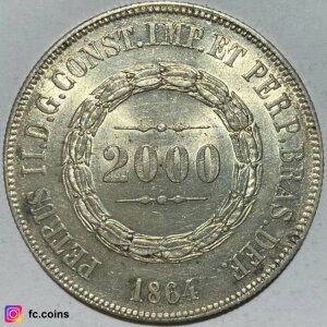 �u���W�� - 2000 Reis 1864 UNC/MS (���I�f�W���l�C��) - �󏭁I��� - @fc.coins