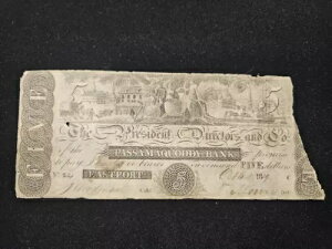 1819 �N 10 ���A�}�T�`���[�Z�b�c�B�C�[�X�g�|�[�g�� Passamaquoddy Bank ���s�� 5 �h������ (�p�~���� No. 24) - �����������ł��B