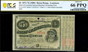 HGR 1874�N 5�h�� �x�r�[�{���h CR-LA-29 (�󏭁u���s�vGEM�O���[�h) PCGS GEM UNC 66PPQ
