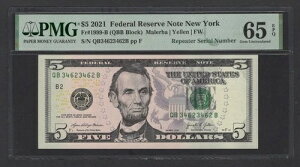 �č� 5�h�� 2021 Fr#1999-B (QBB�u���b�N)�u���s�[�^�[S/N�vUNC�O���[�h65