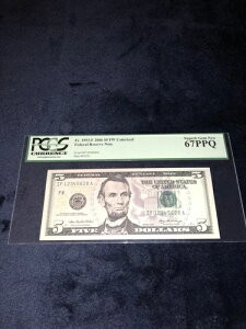 FR 1993-F 2006 $5 FW FRN �A�g�����^�A�W���[�W�A�B�u���_�[ �V���A�� #IF12345628A�v PCGS UNC-67PPQ