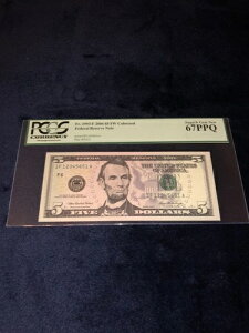FR 1993-F 2006 $5 FW FRN �A�g�����^�A�W���[�W�A�B�u���_�[ �V���A�� #IF12345651A�v PCGS UNC-67PPQ