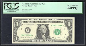 FR. 1930-E* 2003-A $1 *STAR* FRN �A�M������s�� ���b�`�����h�A�o�[�W�j�A�B PCGS UNC-64PPQ