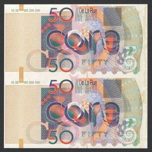 De La Rue (GBR)�AUncut Pair 50 Units�A2001�N�ANautilus Shell & 50�A�u�e�X�g�m�[�g�v