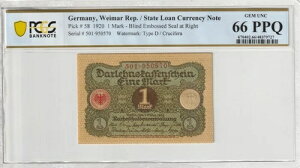 �h�C�c 1920�N 1�}���N PCGS�F�莆�� UNC 66 PPQ �s�b�N58