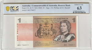 �I�[�X�g�����A 1969�N 1�h�� PCGS�F�莆�� UNC 63 Pick 37c R73