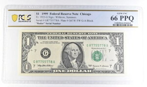 1999 $1 �V�J�S IL FRN Fr#1925-G ���[�_�[ �V���A�� �W�F�� Unc 66 PPQ PCGS *6119