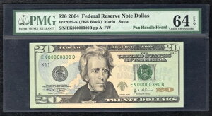 FR. 2089-K 2004 $20 FRN�u�p���n���h���z�[�h�v�u�V���A���ԍ�390�vPMG UNC-64EPQ