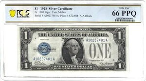 1928�N 1�h����ݏؖ��� FR. 1600 66 PPQ Gem UNC A-ABlock A10237481A