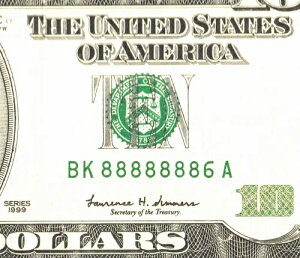 ���Ƀt�@���V�[��88888886 # 7 in line & serial number GEM UNCIRCULATED $10