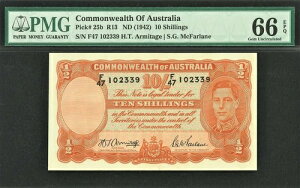 �I�[�X�g�����A 10 �V�����O 1942 �A�[�~�e�[�W/�}�N�t�@�[���� �s�b�N-25b R13 GEM UNC PMG 66 EPQ