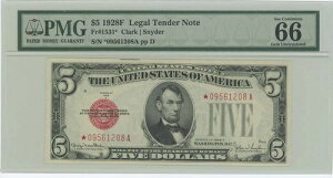 1928F 5�h�� �@��ʉ� FR#1531* PMG 66 Gem UNC EPQ �X�^�[
