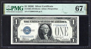 ?? KEY NOTE 1928E $1 S/C ??FUNNY BACK?? PMG SUPERB GEM UNC 67 EPQ AMAZING !!!