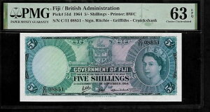 �t�B�W�[ 5/-�V�����O 1964 PMG 63 EPQ UNC �s�b�N # 51d �G���U�x�X2������