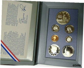 【極美品/品質保証書付】 アンティークコイン コイン 金貨 銀貨 [送料無料] 1986 Prestige Proof Set With Commemorative Ellis Island Silver Dollar 7 Coin Set