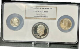 【極美品/品質保証書付】 アンティークコイン コイン 金貨 銀貨 [送料無料] 1976 Bicentennial Silver 3 Piece Proof Set NGC PF68 Ultra Cameo $1 50C 25C UCAM