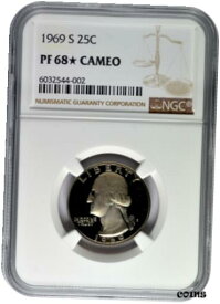 【極美品/品質保証書付】 アンティークコイン コイン 金貨 銀貨 [送料無料] 1969 S 25c Proof Washington Quarter NGC PF 68 Star Cameo