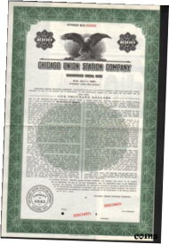 【極美品/品質保証書付】 アンティークコイン コイン 金貨 銀貨 [送料無料] 1944 CHICAGO UNION STATION COMPANY Specimen Bond Certificate Green