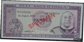 【極美品/品質保証書付】 アンティークコイン コイン 金貨 銀貨 [送料無料] TONGA - 1978 - 5 PA'ANGA SPECIMEN BANKNOTE - Pick #CS1 - Uncirculated - NCC