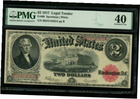 【極美品/品質保証書付】 アンティークコイン コイン 金貨 銀貨 [送料無料] US Currency Fr# 60 $2 $2.00 Dollars 1917 Legal Tender PMG 40 EF Speelman White