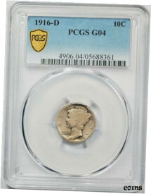 【極美品/品質保証書付】 アンティークコイン コイン 金貨 銀貨 [送料無料] 1916 D 10C Mercury Dime PCGS G 4 Good Denver Mint Key Date Original