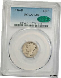 【極美品/品質保証書付】 アンティークコイン コイン 金貨 銀貨 [送料無料] 1916 D 10C Mercury Dime PCGS G 4 CAC Approved Good Key Date Original !