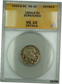 【極美品/品質保証書付】 アンティークコイン コイン 金貨 銀貨 [送料無料] 1924-S Buffalo Nickel 5c Coin ANACS VG-10 Details Scratched (Better Coin)