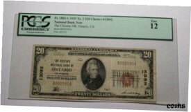 【極美品/品質保証書付】 アンティークコイン コイン 金貨 銀貨 [送料無料] $20 1929 Ontario California CA National Currency Bank Note Bill! Ch. #13092 F12