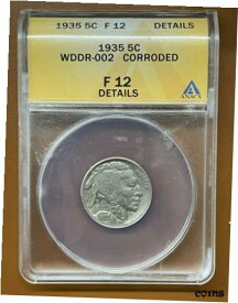 【極美品/品質保証書付】 アンティークコイン コイン 金貨 銀貨 [送料無料] 1935-P Buffalo Nickel DDR ANACS F12 F-12 Details Coin - TCCCX