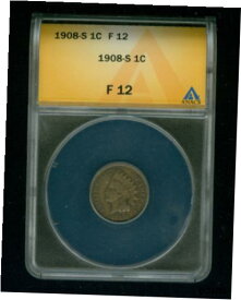 【極美品/品質保証書付】 アンティークコイン コイン 金貨 銀貨 [送料無料] 1908-S Indian Head Cent/Penny 1C ANACS FINE 12 F 12 Type 3, Bronze