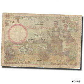 【極美品/品質保証書付】 アンティークコイン コイン 金貨 銀貨 [送料無料] [#805532] Banknote, Tunisia, 1000 Francs, 1946, 1946-09-05, KM:26, F(12-15)