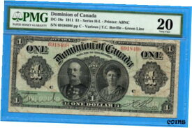 【極美品/品質保証書付】 アンティークコイン コイン 金貨 銀貨 [送料無料] $1 1911 Dominion of Canada Note Series H Green Line DC-18c - PMG VF-20