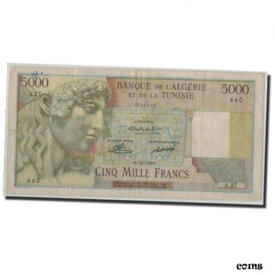 【極美品/品質保証書付】 アンティークコイン コイン 金貨 銀貨 [送料無料] [#315771] Banknote, Tunisia, 5000 Francs, 1949, 1949-11-18, KM:27, VF(20-25)