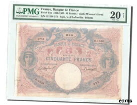 【極美品/品質保証書付】 アンティークコイン コイン 金貨 銀貨 [送料無料] [#250211] France, 50 Francs, ''Bleu et Rose'', 1899, KM:64b, PMG VF20