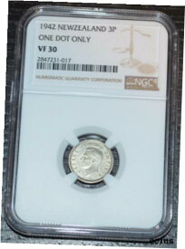 【極美品/品質保証書付】 アンティークコイン コイン 金貨 銀貨 [送料無料] 1942 New Zealand 3 Pence Special Variety One Dot Only - Graded by NGC as VF 30