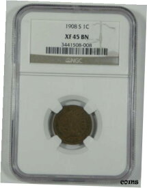 【極美品/品質保証書付】 アンティークコイン コイン 金貨 銀貨 [送料無料] 1908-S Indian Head/Oak Wreath w/Shield rev Cent CERTIFIED NGC XF 45 BROWN 1-Cent