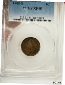 【極美品/品質保証書付】 アンティークコイン コイン 金貨 銀貨 [送料無料] 1908-S Indian Head Cent 1C Penny PCGS XF 45 # 0049
