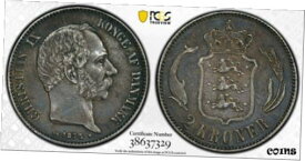 【極美品/品質保証書付】 アンティークコイン コイン 金貨 銀貨 [送料無料] KM 797 Denmark 1875 HC/CS PCGS AU50 2 Kroner