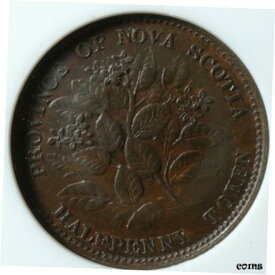 【極美品/品質保証書付】 アンティークコイン コイン 金貨 銀貨 [送料無料] NS-5A1 ANACS AU-50 Halfpenny token 1856 Canada Nova Scotia Mayflower Breton 876